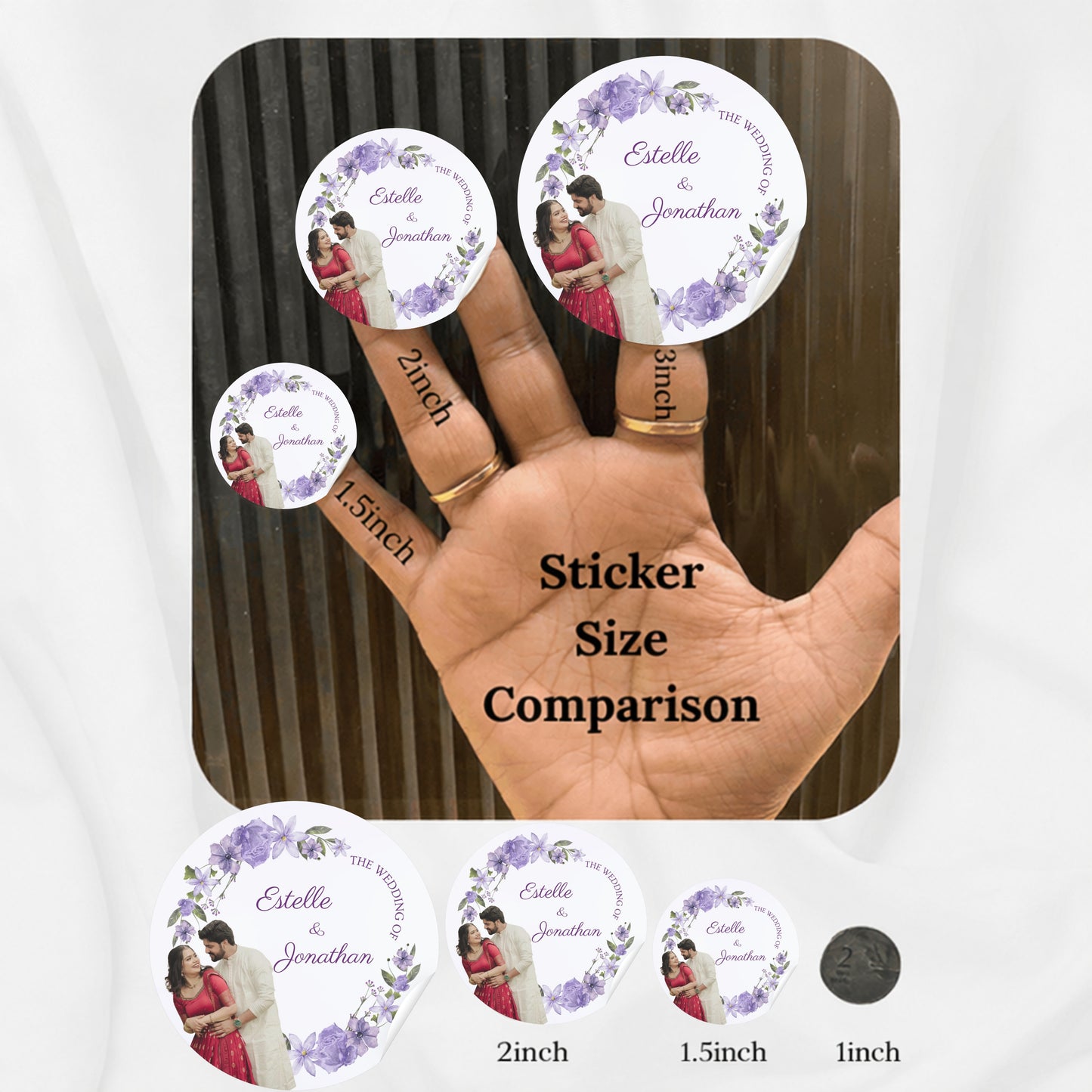 Purple Floral Wedding Thank You Stickers – Custom Name & Date Labels