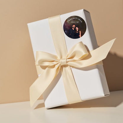 Personalized Black Wedding Thank You Stickers with Couple Picture