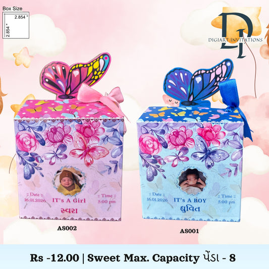 Butterfly Theme Baby Born Return Gift Sweet Box – Newborn Celebration Favor Box for Baby Shower & Naming Ceremony