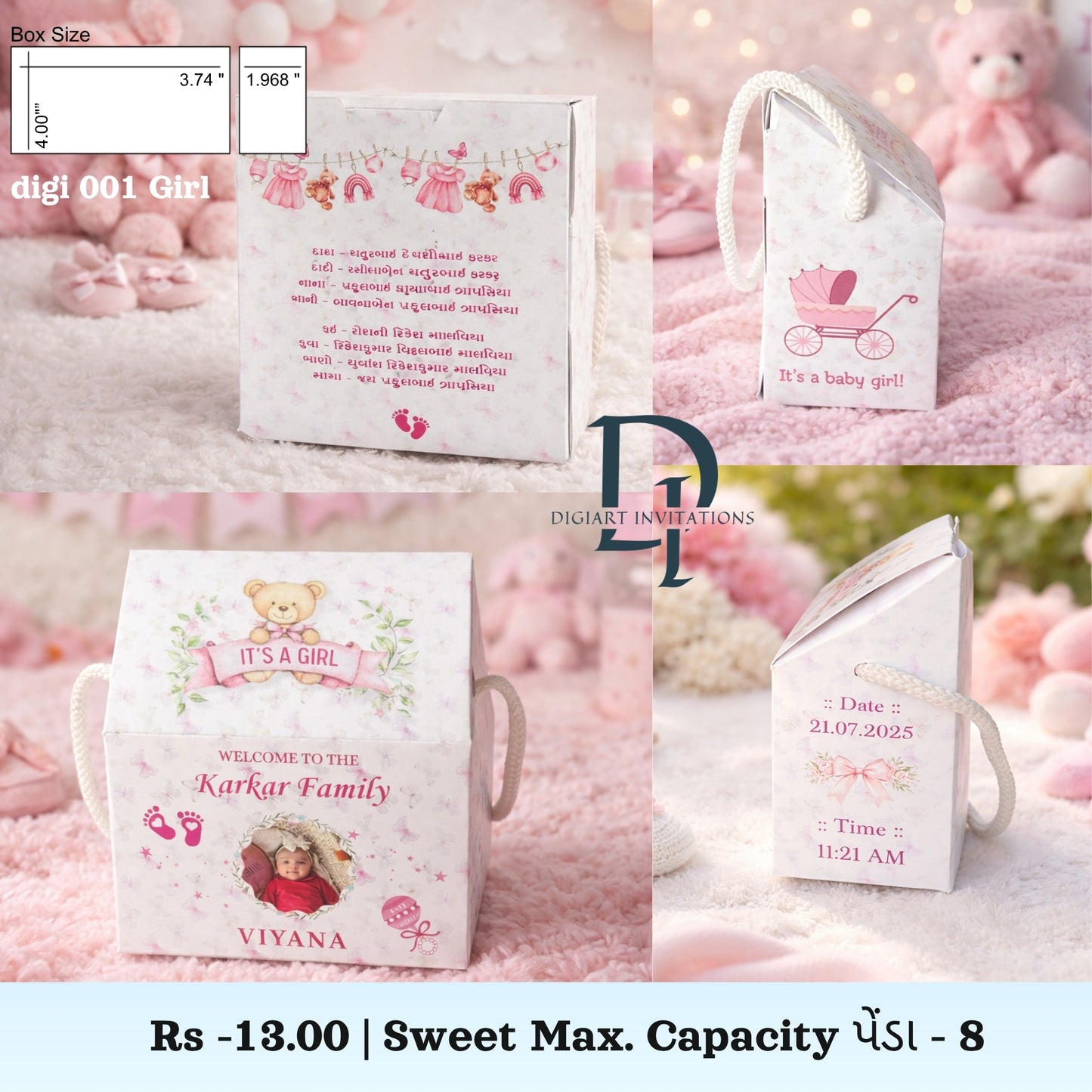 Custom Baby Born Return Gift Sweet Box | Personalized Newborn Announcement Gift Box For Baby Girl