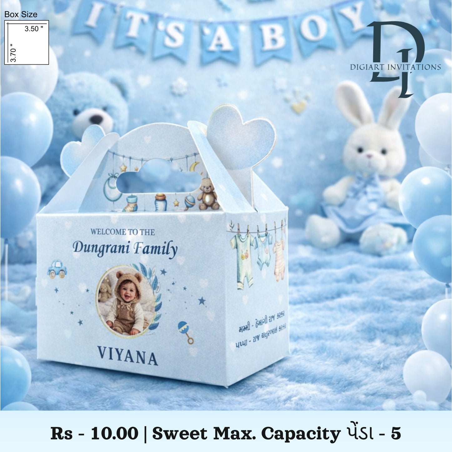 Blue Teddy Cloud Theme Baby Born Return Gift Sweet Box | Elegant Newborn Celebration Box For Boy