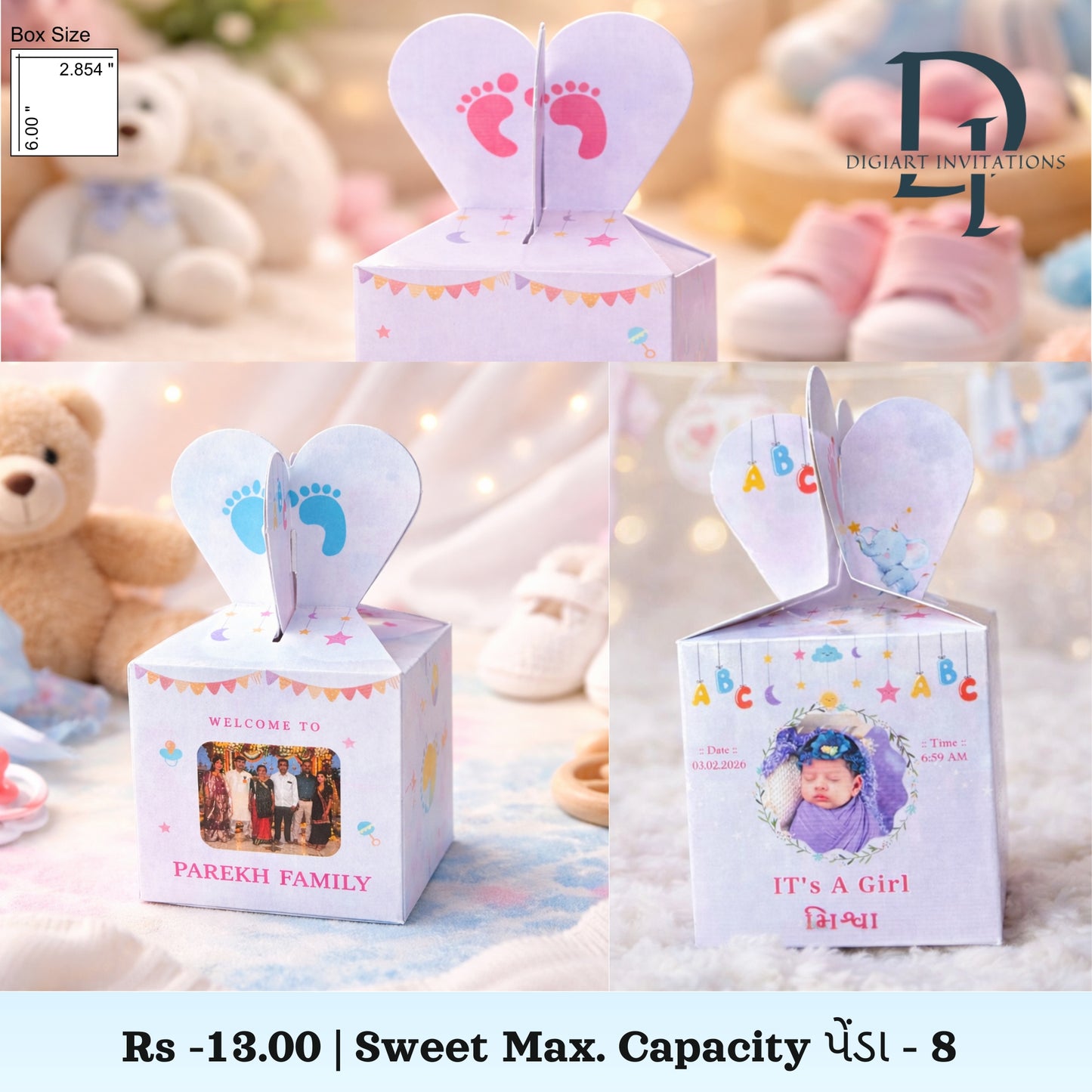 Heart Shape Baby Born Return Gift Sweet Box | Elegant Newborn Celebration Box For Baby Girl & Boy