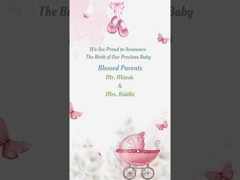 Beautiful Pink Floral Theme Baby Announcement Video | Elegant Personalized Digital Baby Invite